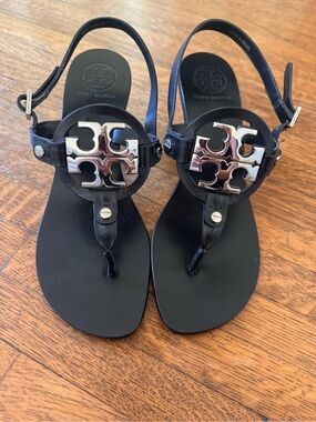 Tory Burch Black heeled Sandals with Silver Logo